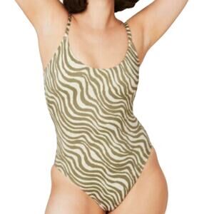 Andie Amalfi One Piece Bias Stripe Olive Scoop Neck Adjustable Straps Size M New